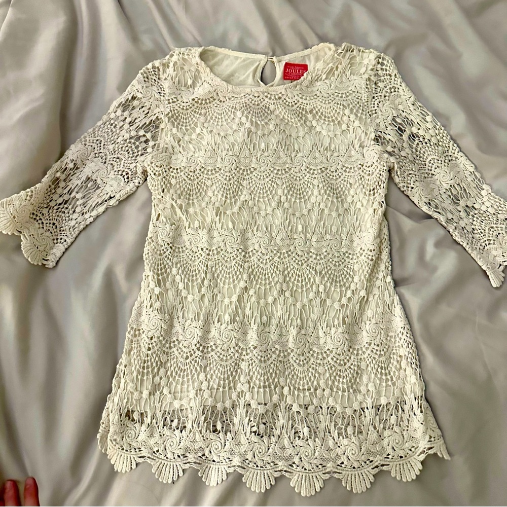 Joules White Crochet 3/4 length sleeves